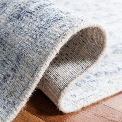 Ivory and Blue Hand-Tufted Wool Square Area Rug