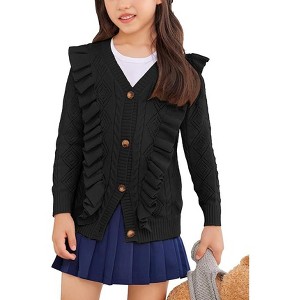 Arshiner Girls Cardigan Sweaters Ruffle School Uniform Sweater V Neck Button Front Outerwear 4-13 Years - 1 of 4