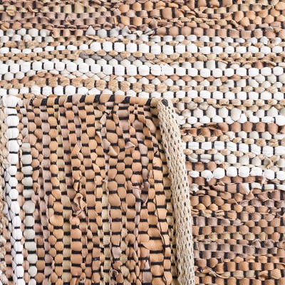 Ivory Wool and Cowhide Handmade Flat Woven Rectangular Rug