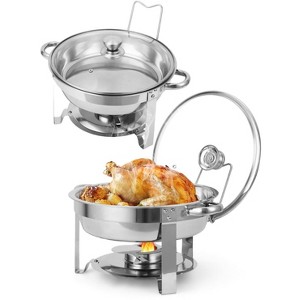 GustoWave 5QT Chafing Dishes for Buffet, Round Stainless Steel Food Warmers with Glass Lids, for Parties, Catering, 2 Set - 1 of 4