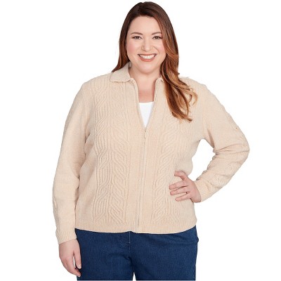Alfred Dunner Women's Zip-Front Chenille Collared Cardigan