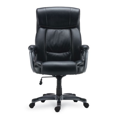 Black Leather High Back Executive Swivel Chair with Fixed Arms