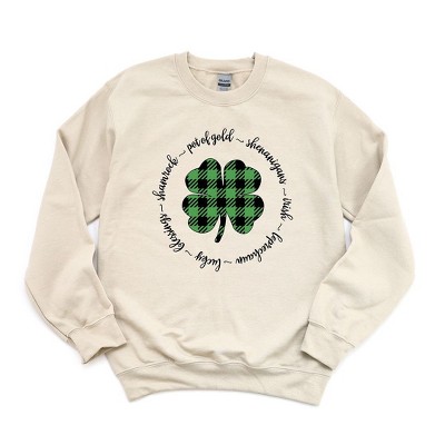 Simply Sage Market Women's Graphic Sweatshirt Buffalo Plaid Shamrock Circle