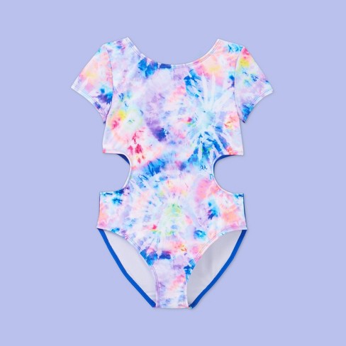 Girls Short Sleeve Cut Out Tie Dye One Piece Swimsuit More Than Magic Target