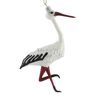 Holiday Ornament Large Stork  -  One Ornament 7.75 Inches -  Bird Long Beak  -  6040  -  Glass  -  White