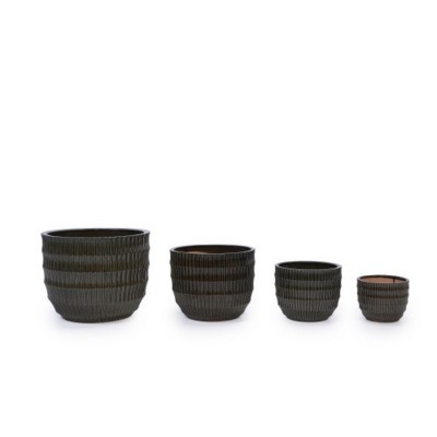 Syemin Planters Set of 4 Fluted Ceramic Flowerpot, Modern Planter with Drainage Hole for Patio, Garden, Windowsill, Brown, 14.17"*14.17"*11.61"