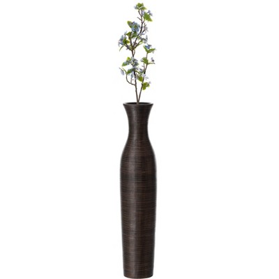 Uniquewise Tall Decorative Modern Ribbed Trumpet Design Brown Floor Vase - Home Decor, Stylish Accent Piece for Living Room, Dining Room, or Entryway