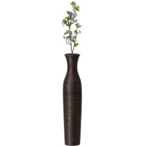 Uniquewise Tall Decorative Modern Ribbed Trumpet Design Brown Floor Vase - Home Decor, Stylish Accent Piece for Living Room, Dining Room, or Entryway - 1 of 4