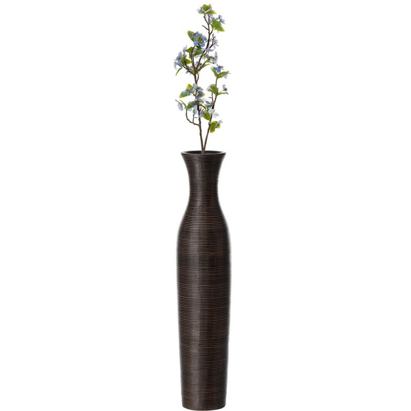 Uniquewise Tall Decorative Modern Ribbed Trumpet Design Brown Floor Vase - Home Decor, Stylish Accent Piece for Living Room, Dining Room, or Entryway, 1 of 6