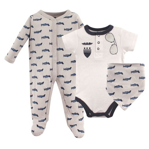 Hudson Baby Unisex Baby Cotton Coverall, Bodysuit And Bib Set, Gentlemen, 0-3 Months