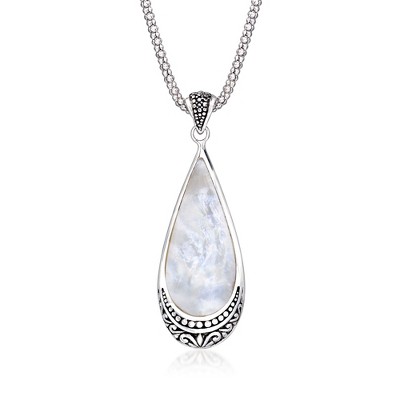 Ross-Simons Mother-Of-Pearl Bali-Style Teardrop Pendant Necklace in Sterling Silver Size 18
