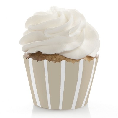 Big Dot of Happiness Tan Stripes - Simple Party Decorations - Party Cupcake Wrappers - Set of 12