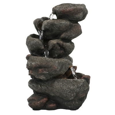 Sunnydaze Indoor Office Entryway Tabletop Serene Rocky Falls Water Fountain Feature with LED Light - 10"