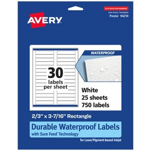 Avery Durable Waterproof Rectangle Labels with Sure Feed, 2/3" x 3-7/16" - 1 of 4