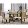 HomeStock 5-Piece Distressed Jacobean Finish Solid Wood Top Dining Table with 4 Upholstered Chairs - 2 of 4