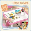 Lirago Kids Wood Table and 4 Chairs Set with Easy Wipe Tabletop Adjustable Height Children Activity Table Toddler Furniture Set with Storage Pink - 2 of 4