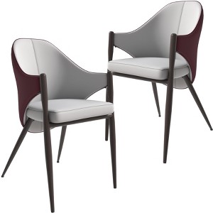 LeisureMod Upholstered Leather Dining Chair, Modern Accent Armchair Ergonomic Kitchen Chairs Iron Legs Sante Collection Set of 2 - 1 of 4