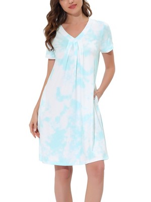 Cheibear Women's Soft V-neck Sleepwear Pajama Lounge Dress With Pockets 