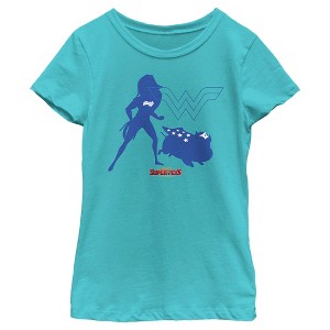 Girl's DC League of Super-Pets Wonder Woman and PB Silhouette T-Shirt - 1 of 4
