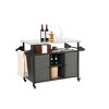 Outdoor Kitchen Wicker Storage Cabinet,Large Bar Cart With Wheels And Stainless Steel Tabletop For Patio Garden Dining Room-Coolbibila - 2 of 4