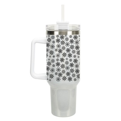 Elanze Designs Falling Snowflakes Winter Snow 40 oz. Stainless Steel, Large Water Bottle Coffee Mug, Spill & Leak Resistant, Thermal Travel Tumbler