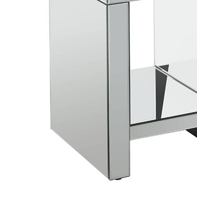Gleaming 53'' Mirrored Wood Accent Table with Faux Diamonds