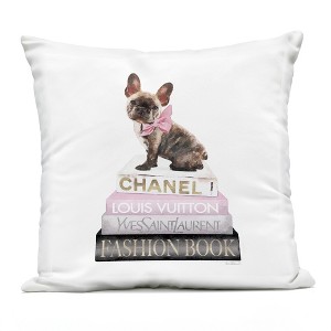 Stupell Industries Pink Bow Dog Gold Black Bookstack Glam Fashion Outdoor Decorative Throw Pillow, 18 x 18 - 1 of 3