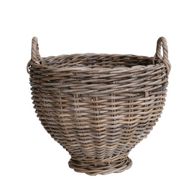 Storied Home Round Woven Rattan Footed Basket Storage, Natural