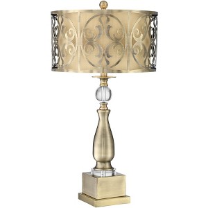 Possini Euro Design Doris Traditional Table Lamp 30 1/2" Tall Brass Candlestick Openwork Double Drum Shades for Bedroom Living Room Bedside Nightstand - 1 of 4