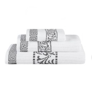 100% Cotton Medium Weight Floral Infinity Trim 3 Piece Bathroom Towel Set by Blue Nile Mills - 1 of 4