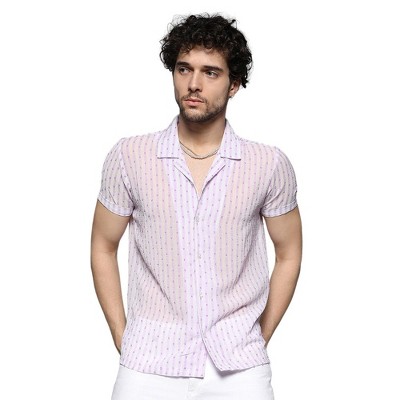 Campus Sutra Men Men's White & Lavender Balanced Striped Shirt
