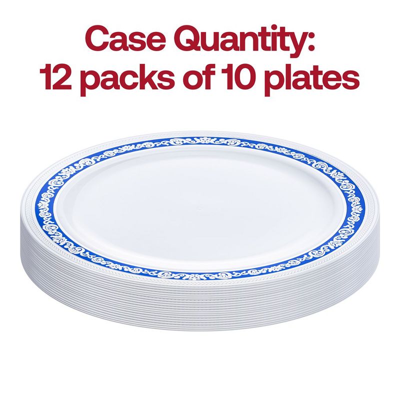 Smarty Had A Party White with Blue and Silver Royal Rim Plastic Dinner Plates (10.25") (120 Plates), 4 of 8
