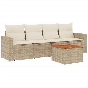 vidaXL Patio Sofa Set with Cushions Outdoor Furniture 5 Piece Poly Rattan - Beige and Cream - 1 of 4