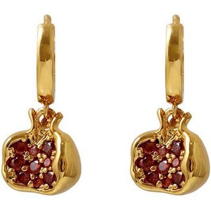 Premium Cubic Zirconia Inlay Red Pomegranate Pendant 18k Gold Plated Stainless Steel Hoop Earrings for Women - 1 of 4