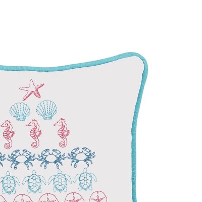 White Coastal Tree Embroidered Holiday Throw Pillow