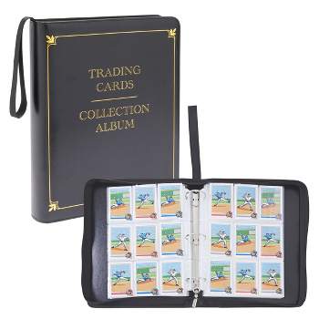 Bright Creations 9 Pocket Trading Card Binder with Removable Sleeves, Holds up to 900 Cards, 14 x 11 In, Black & Gold Faux Leather