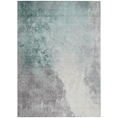 Pale Aqua And Gray Abstract Washable Indoor Outdoor Area Rug