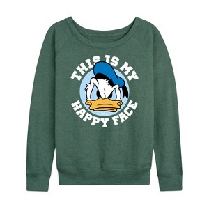 Women's - Disney - This Is My Happy Face Lightweight French Terry Wide Neck Long Sleeve Shirt - 1 of 4