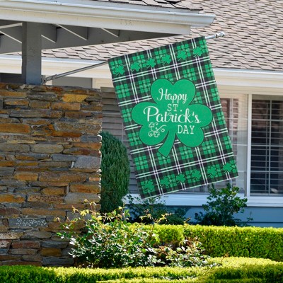 Green Plaid St. Patrick's Day Shamrock House Flag 28" x 40"