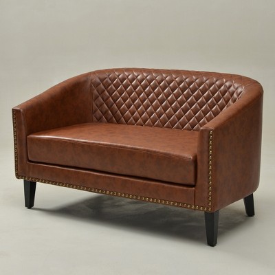KINWELL 50"W Tufted Faux Leather Upholstered Small Loveseat Sofa