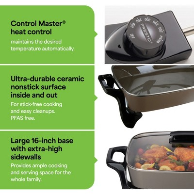 Presto 16-Inch Gray Ceramic Electric Skillet with Glass Cover