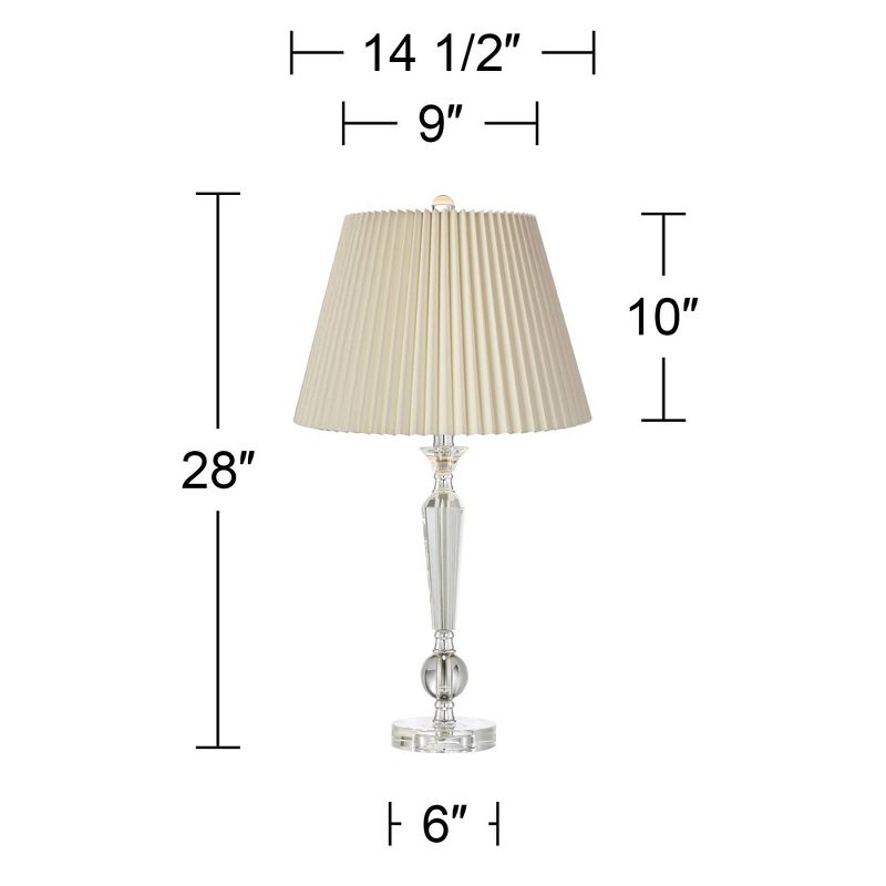 Vienna Full Spectrum Jolie Traditional Table Lamps 26" High Set of 2 Clear Crystal Glass Ivory Pleat Drum Shade for Bedroom Living Room Nightstand, 4 of 6