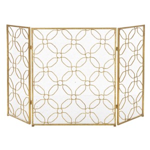 Contemporary Metal Fireplace Screen Gold - Olivia & May: 3-Panel, Heat Resistant, 31"H x 53"W - 1 of 4