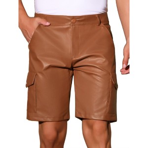 INSPIRE CHIC Men's Retro Cargo Pockets Party Biker Faux Leather Shorts - 1 of 4