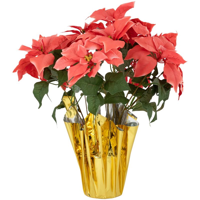 Northlight 20" Dark Pink Artificial Christmas Poinsettia with Gold Wrapped Base, 1 of 7