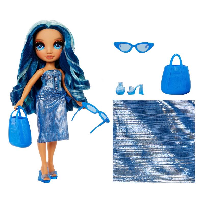 Rainbow High Swim &#38; Style Skyler Blue 11&#39;&#39; Doll with Shimmery Wrap to Style 10+ Ways, Removable Swimsuit, Sandals, Accessories, 3 of 8