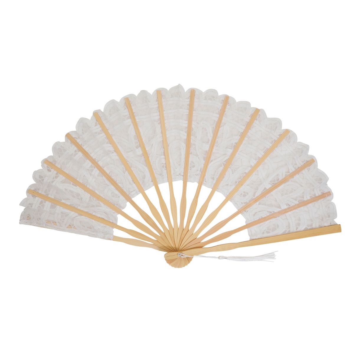 Saro Lifestyle Battenberg Lace Folding Hand Fan - Decorative Cotton Fan with Tassel, Elegant Accessory for Events, Travel and Everyday Use - thumbnail 8
