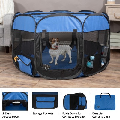 Blue and Black Portable Plastic Pet Playpen with Mesh Windows