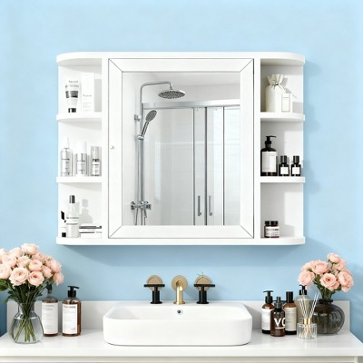 Spassway 24"H*31"W White Medicine Cabinet with Adjustable Shelves Wall Mounted Bathroom Storage Cabinet with Mirror