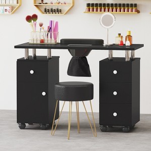 Costway Rolling Manicure Table Nail Desk with with 8 Lockable Wheels & Electric Dust Collector 3 Dust Bags Wrist Rest White/Pink/Black - 1 of 4